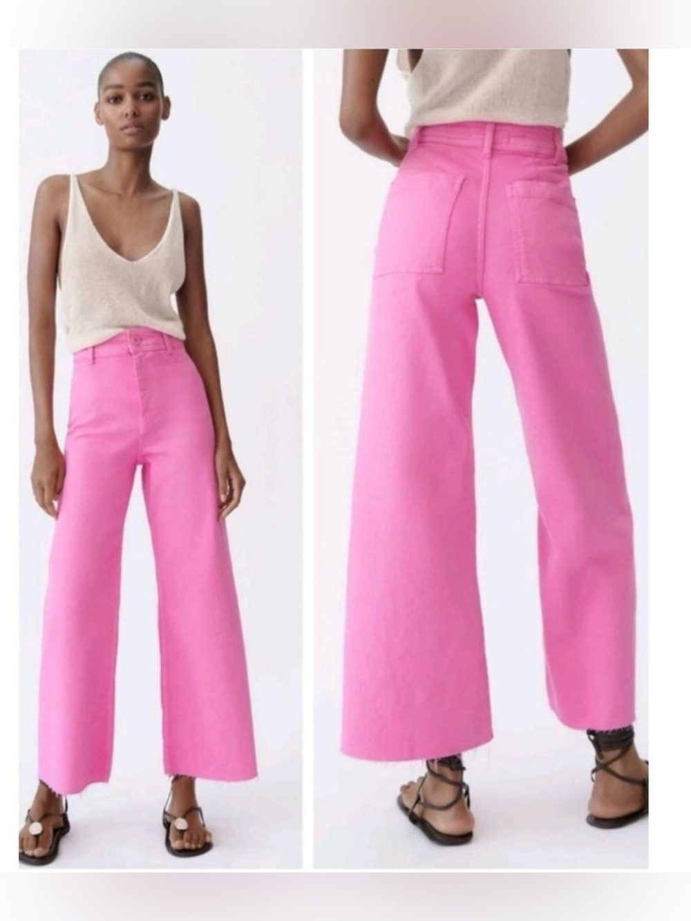 ZARA NWT High-Waist Wide Leg Pink Jeans